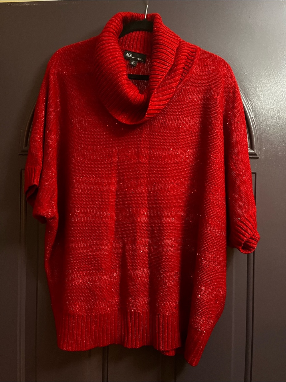 AGB Red Cowl Neck Sparkle Sweater - Women’s Cozy Knit 3x